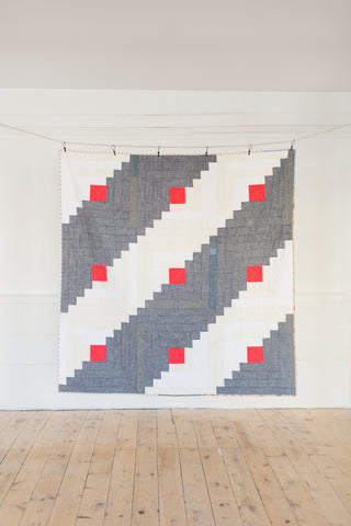 Polka-Dot Chambray Log Cabin Throw Quilt