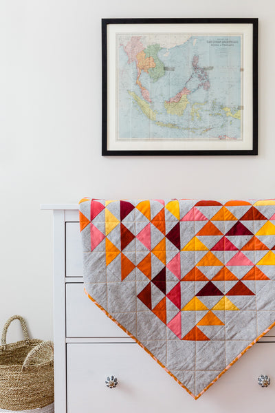 Warm Half-Square Triangle Throw Quilt