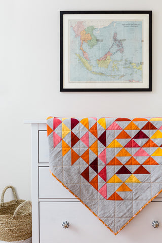 Warm Half-Square Triangle Throw Quilt