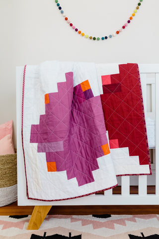 Red-and-Purple Log Cabin Throw Quilt
