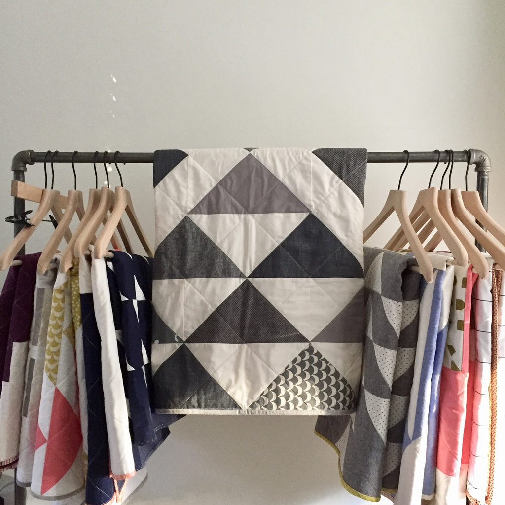 gray + cream flying geese baby quilt